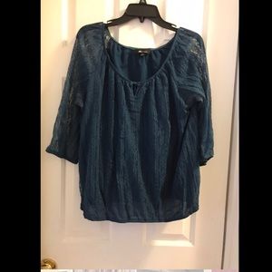 AB Studio teal lace 3/4 sleeve blouse xl